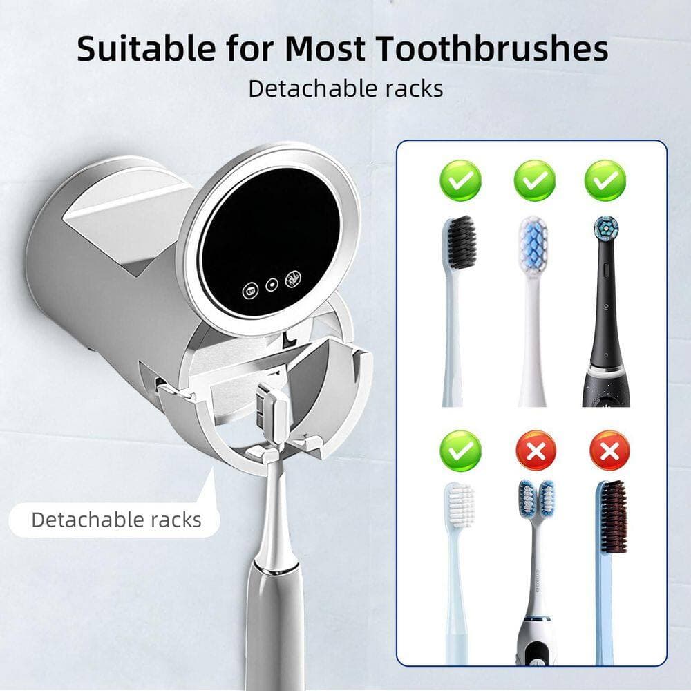Numhew 1-Pack Wall Mounted 3-in-1 Toothbrush Holder with Smart Sensor Lid, UV Light, Heated Air Drying, Magnetic Cup in White (2)