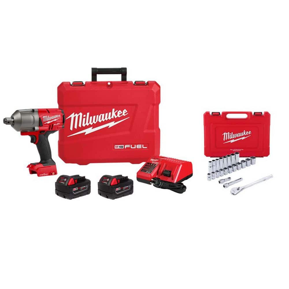 Milwaukee M18 FUEL ONE-KEY 18V Li-Ion Brushless Cordless 3/4 in. High-Torque Impact Wrench Kit w/ Mechanics Tool Set (1)