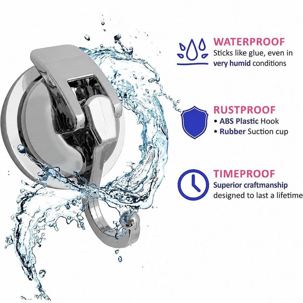 LAIFUCAM Suction Cup Hook Bath Accessory in Silver, Heavy Duty, No Drilling, Removable, Reusable, for Smooth Surfaces, 2 Pack (2)