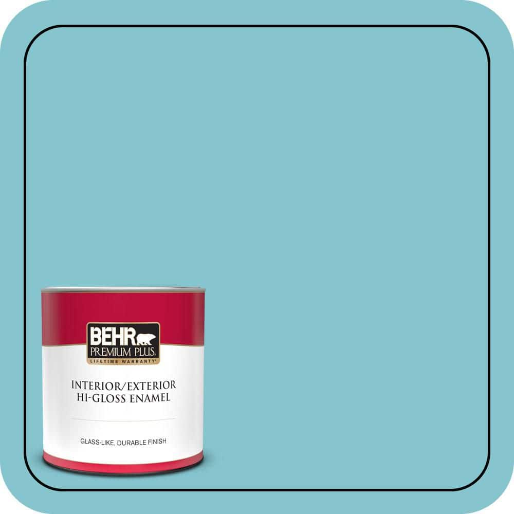 BEHR PREMIUM PLUS 1 qt. #520D-4 Shallow Sea Hi-Gloss Enamel Interior/Exterior Paint & Primer (1)