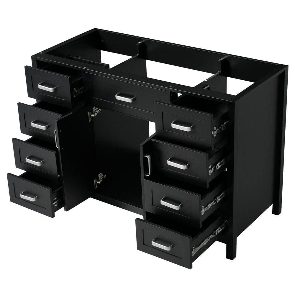 Tenleaf 46.90 in. W Bath Vanity Cabinet without Top in Black with 8 Drawer and Soft Close Door, Unassembled (2)