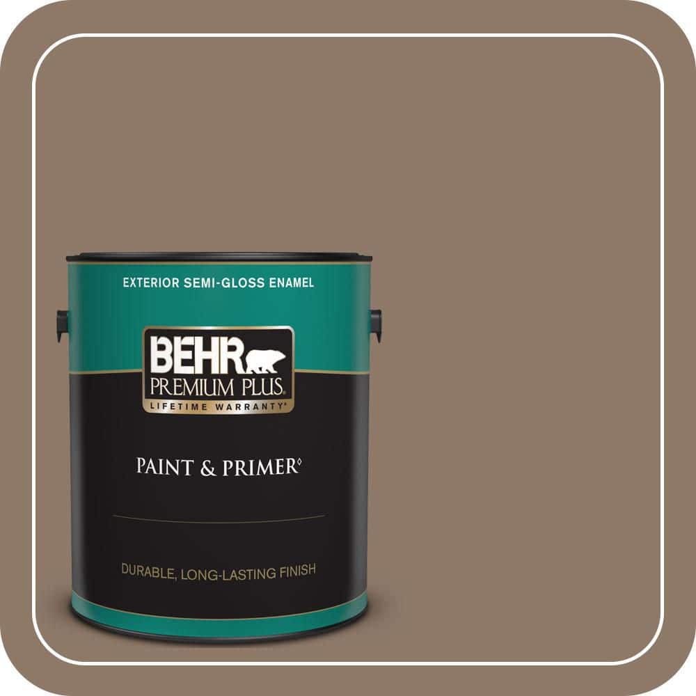 BEHR PREMIUM PLUS 1 gal. #PPU5-05 Coconut Shell Semi-Gloss Enamel Exterior Paint & Primer