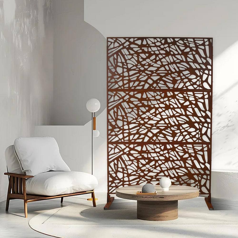 Sudzendf Outdoor and Indoor Freestanding Decorative Privacy Screen Metal Privacy Screen, Fence Panels in Rust Red (2)