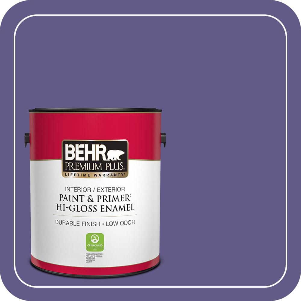 BEHR PREMIUM PLUS 1 gal. #S-G-640 Purple Balloon Hi-Gloss Enamel Interior/Exterior Paint & Primer