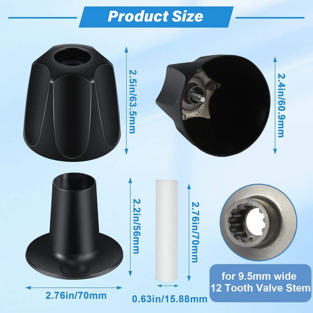 Helhom 3-Pack Matte Black Metal Shower Knob Replacement, Universal Tub Shower Faucet Handle Trim Kit for Shower Tap Repair (2)