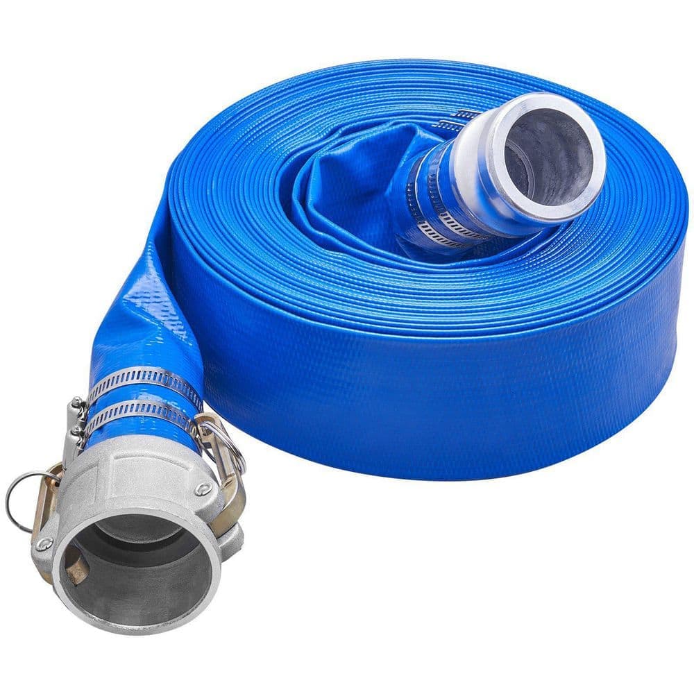 Tahanbath 2 in. x 50 ft. Heavy-Duty PVC Backwash Hose-Blue Flat Pool Discharge Hose with Aluminum Camlock C and E Fittings (2)
