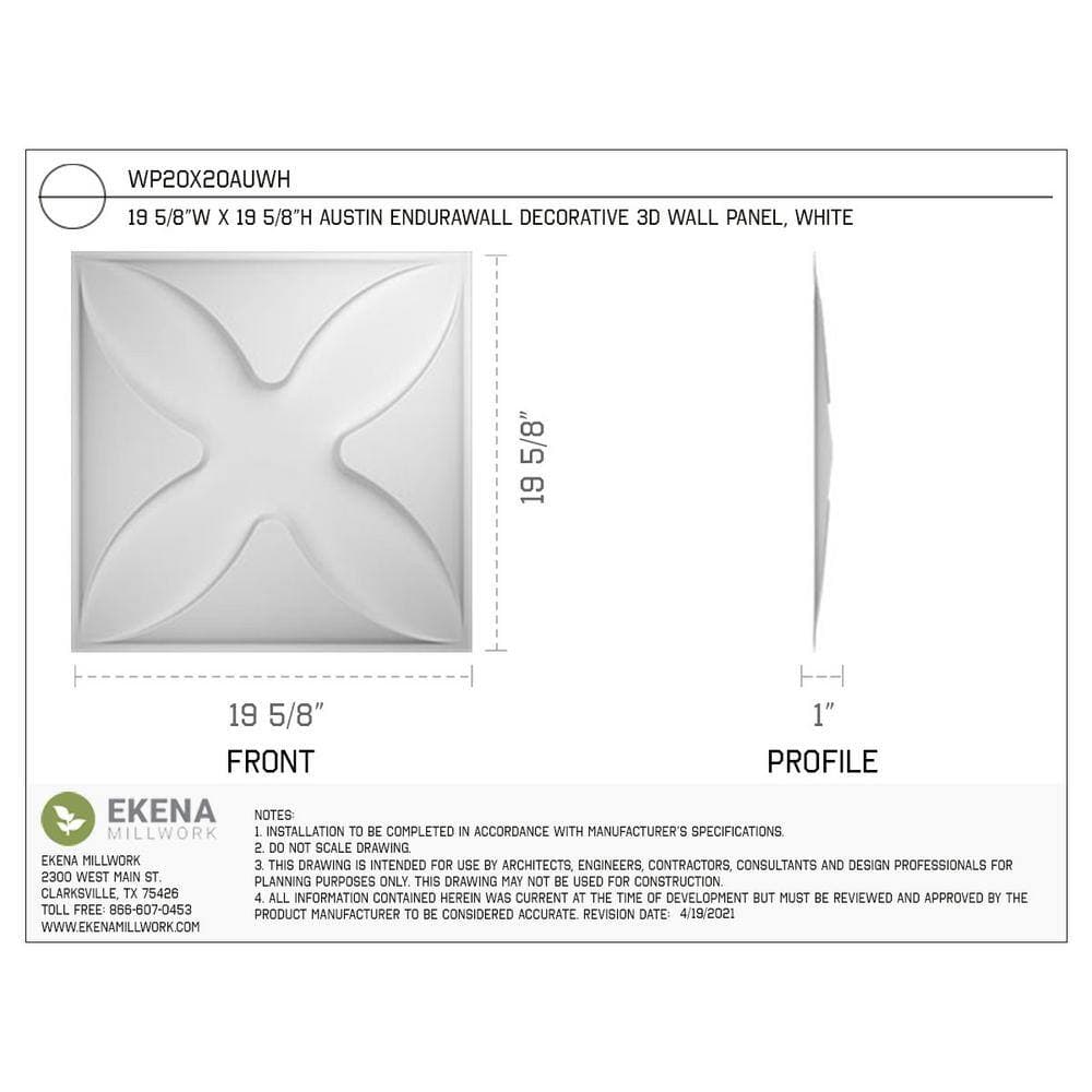 Ekena Millwork 1 in. x 19-5/8 in. x 19-5/8 in. PVC White Austin EnduraWall Decorative 3D Wall Panel (2.67 sq. ft.) (2)