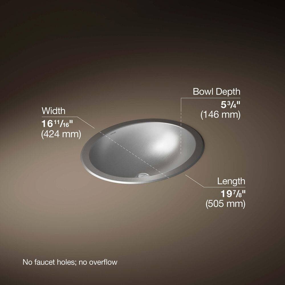 KOHLER Bachata 20 in. x 16.69 in. Undermount Bathroom Sink in Stainless Steel with Luster Finish Stainless Steel (3)