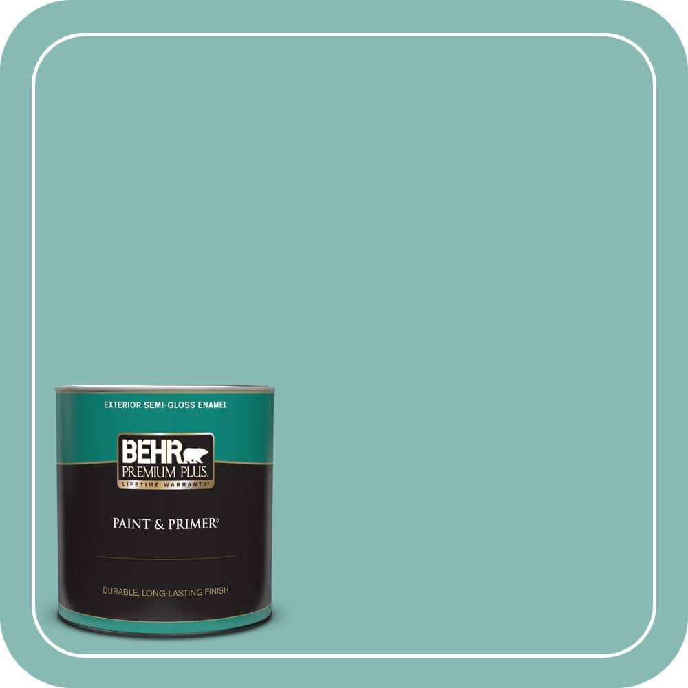BEHR PREMIUM PLUS 1 qt. #T14-1 Ocean Liner Semi-Gloss Enamel Exterior Paint & Primer
