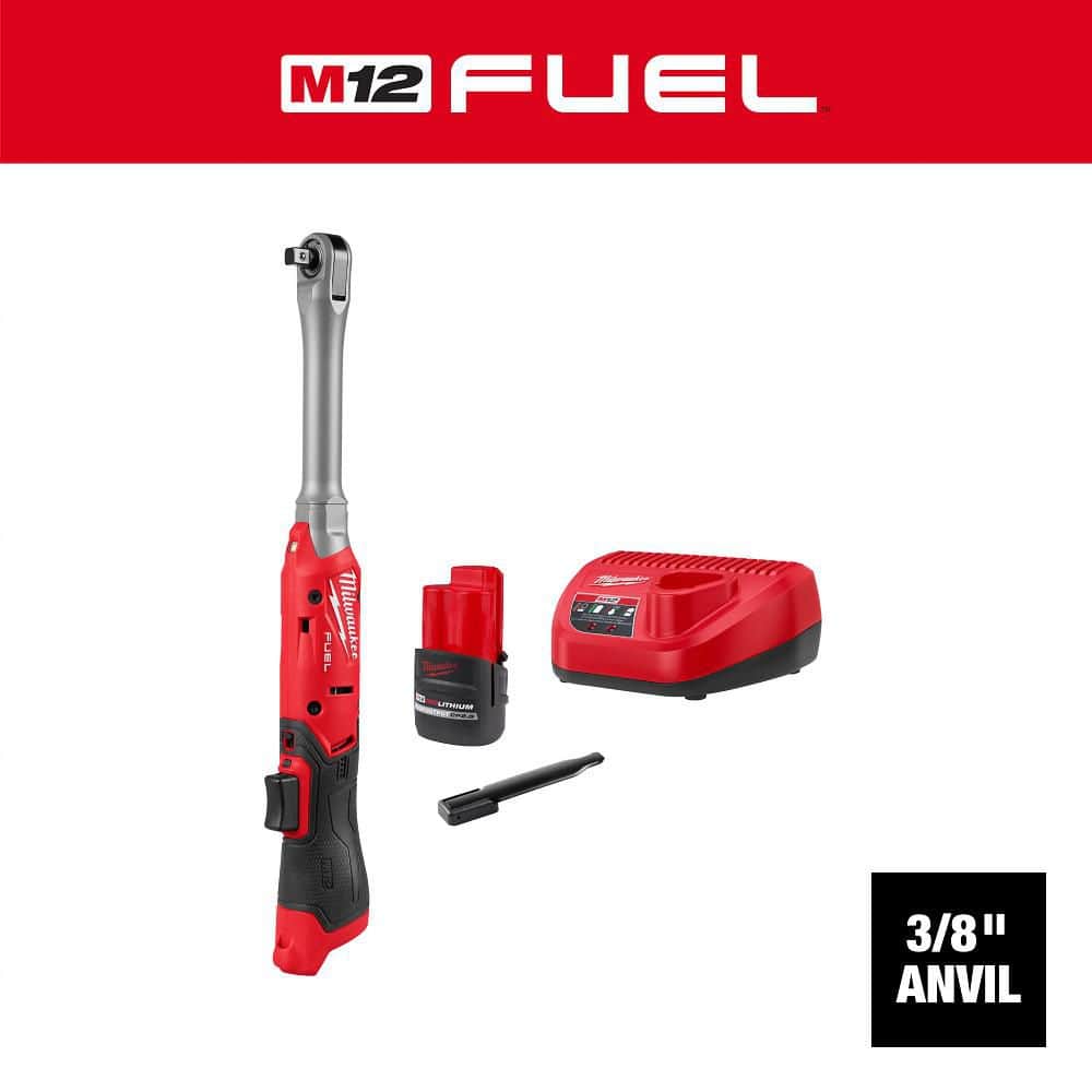 Milwaukee M12 FUEL 12V Lithium Ion Brushless 3/8 in. Drive Extended Reach Cordless Ratchet Kit