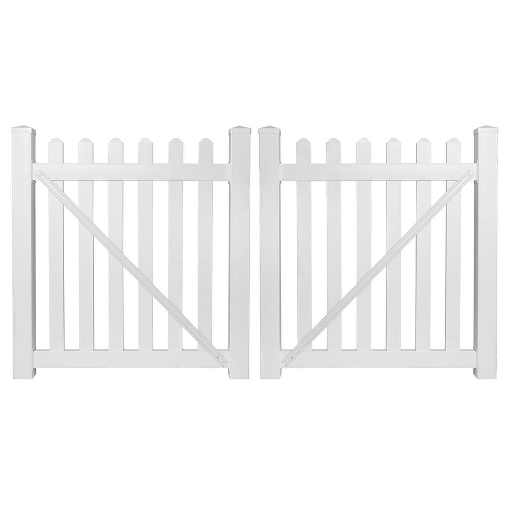 Weatherables Chelsea 10 ft. W x 4 ft. H White Vinyl Picket Fence Double Gate Kit Includes Gate Hardware