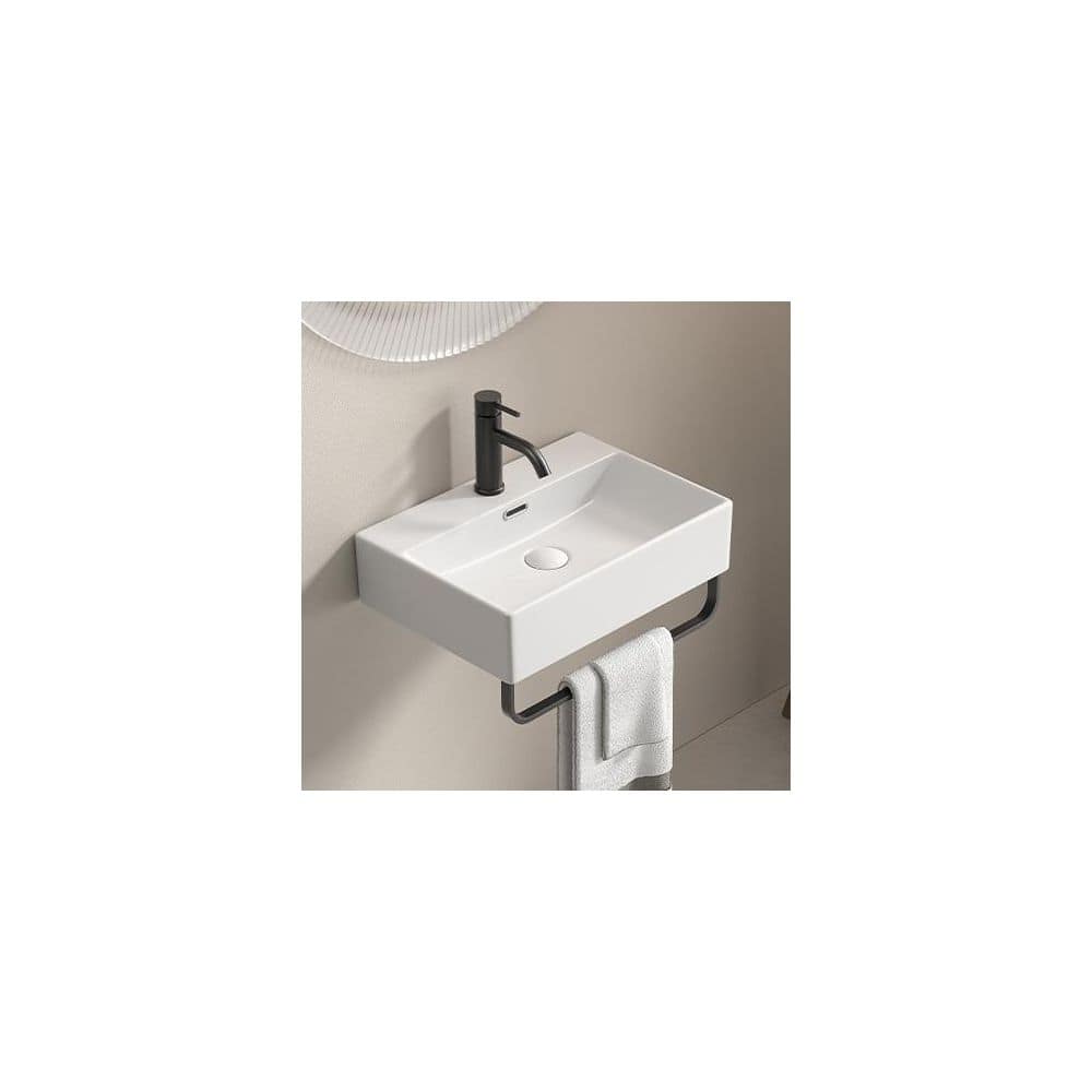Tenleaf 20.08 in. W x 14.18 in. D x 5.12 in. H Wall Mounted Bathroom Ceramic Sink in White with Towel Rack (2)