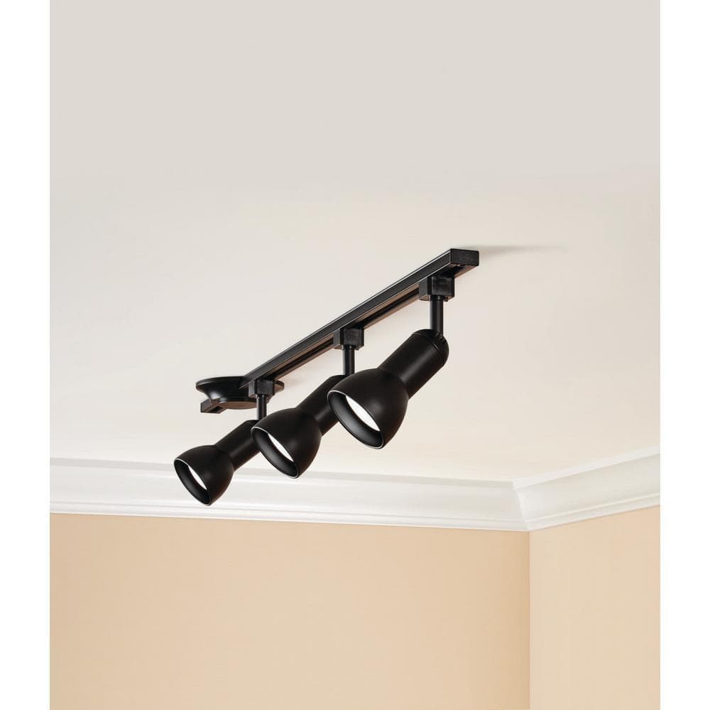 Hampton Bay 4 ft. 3-Light Black Linear Track Lighting Kit with Medium Step Heads (2)