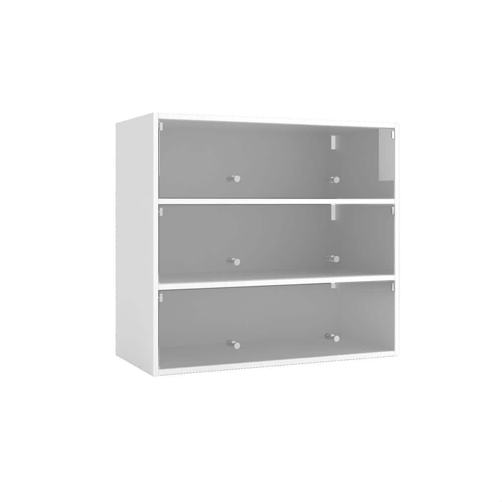 Unbranded 31.3 in. W x 14.76 in. D x 28.35 in. H White Shoe Cabinet Linen Cabinet with White Glass Door and Led Light (1)