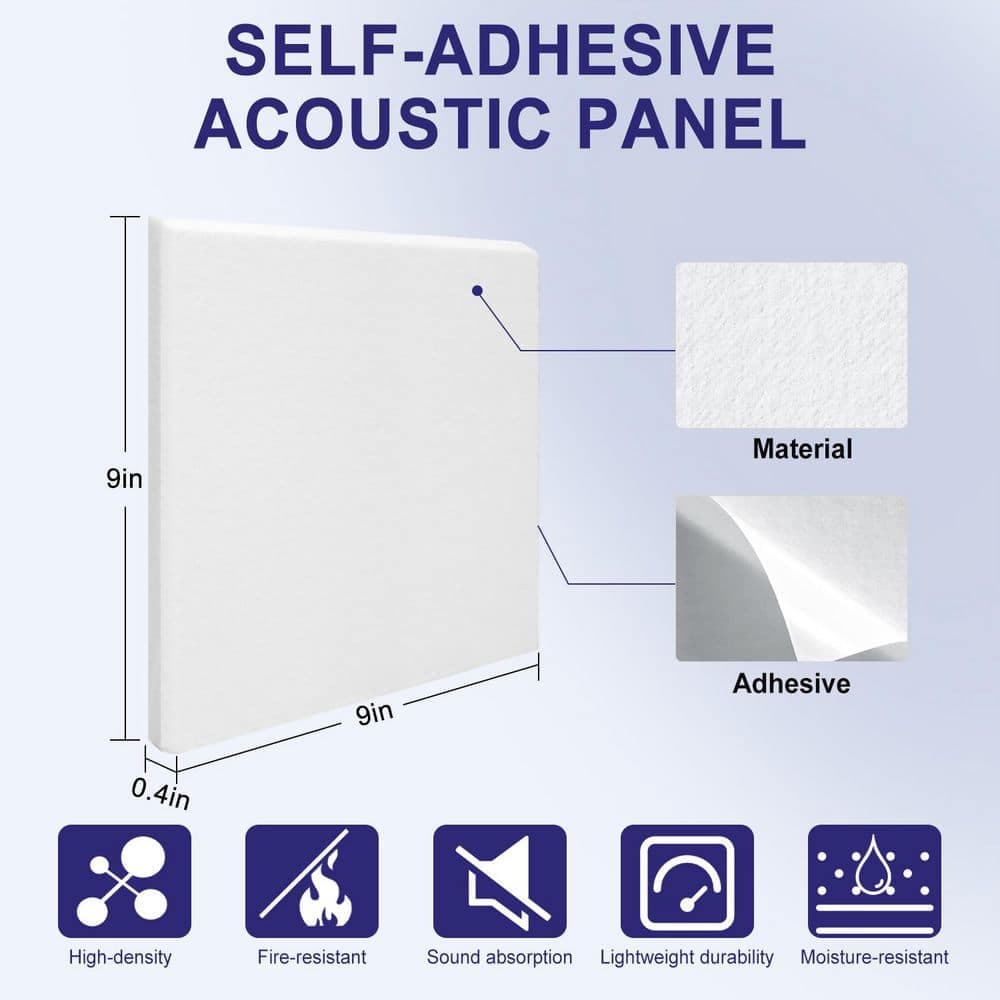 Pro Space 9 in. x 9 in. x 0.4 in. White Square Self-Adhesive Acoustic Panels, 12-pack (2)