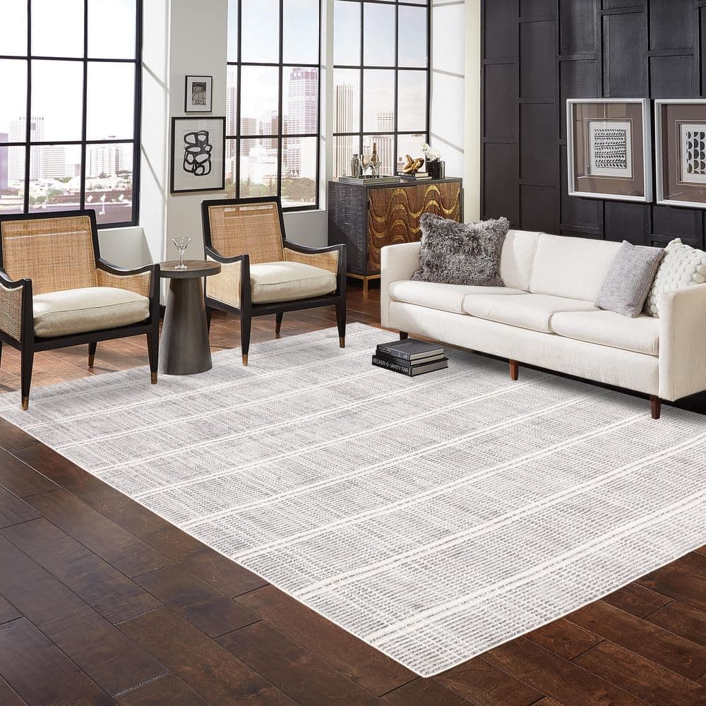 Home Decorators Collection 6 ft. x 9 ft. Light Gray Stonehurst Plaid Area rug