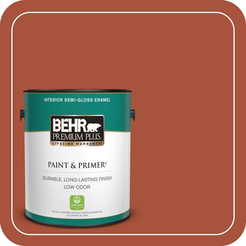 BEHR PREMIUM PLUS 1 gal. #S-H-210 New Penny Semi-Gloss Enamel Low Odor Interior Paint & Primer