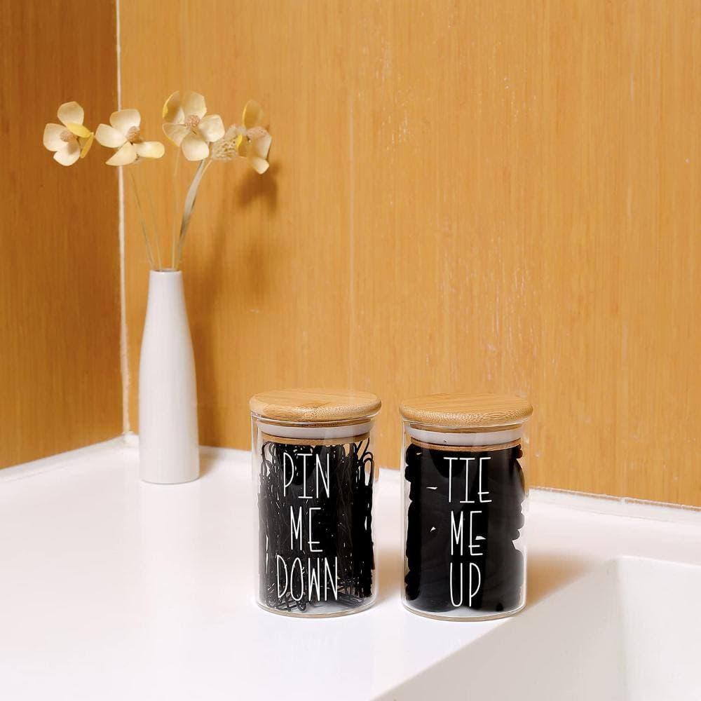 Unbranded 2-Pack Countertop Apothecary Storage Jars with Sealing Bamboo Lids for Bathroom Hair Accessories Clear (2)