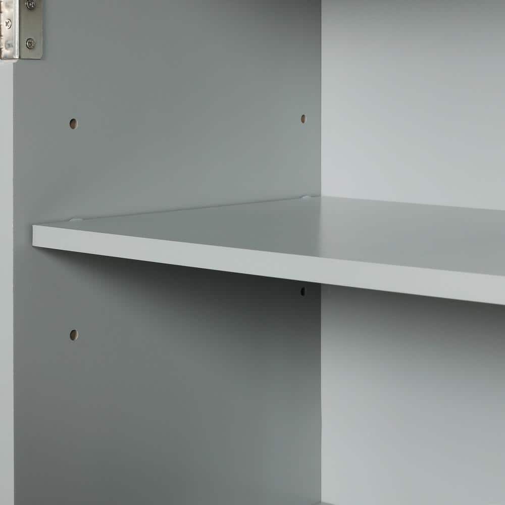 Unbranded 32.6 in. W x 13 in. D x 62.3 in. H Gray Linen Cabinet with Two Drawers and Adjustable Shelf for Bathroom (3)