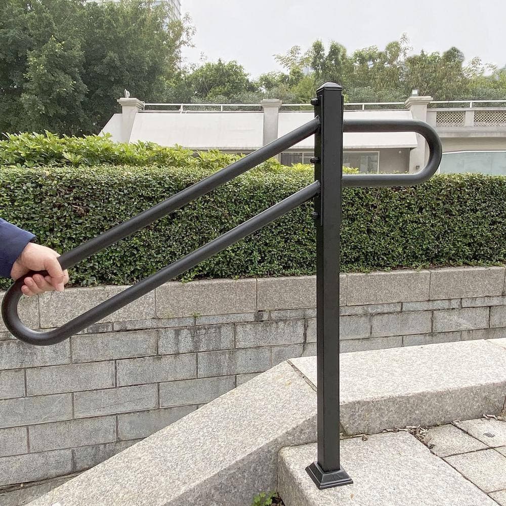 Angel Sar 28 in. 8.5 in. L x 35.5 in. H Single Post Wrought Iron Handrails for Outdoor 1-3 Steps (3)