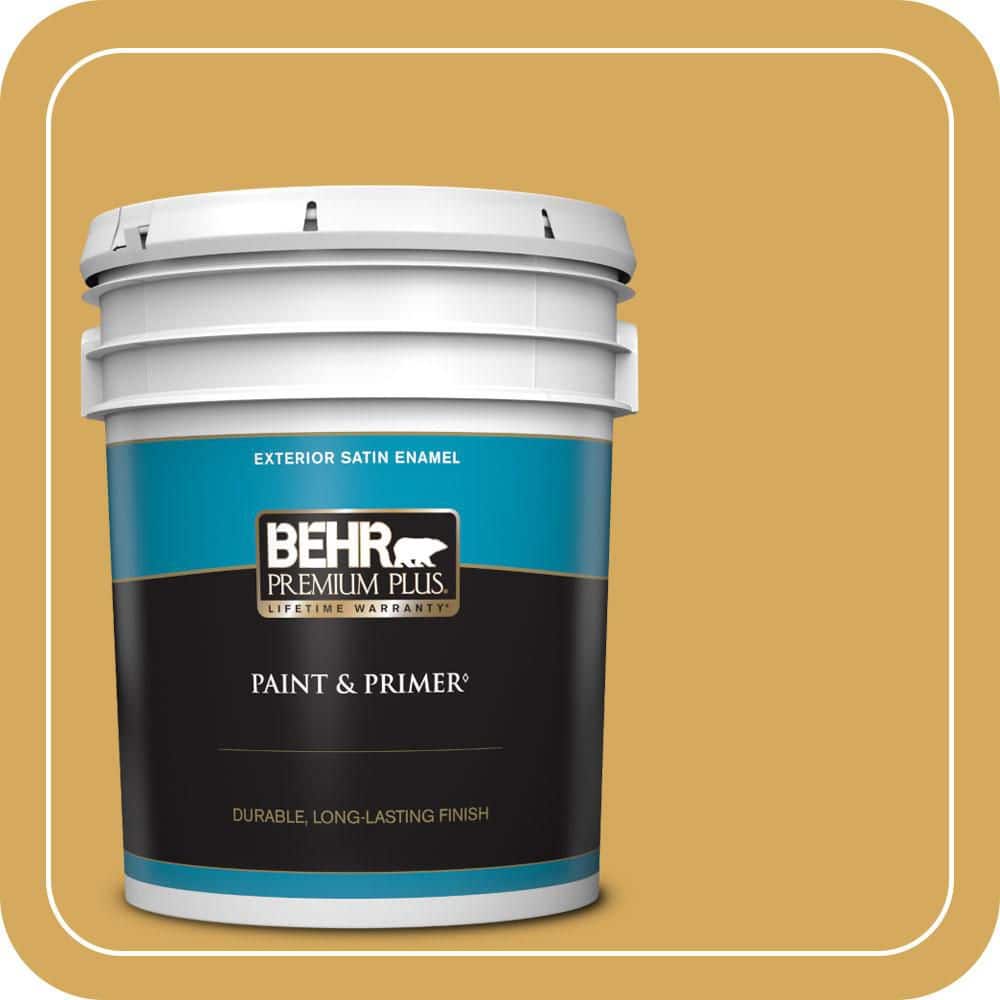 BEHR PREMIUM PLUS 1 gal. #340D-5 Galley Gold Semi-Gloss Enamel Low Odor Interior Paint & Primer (1)