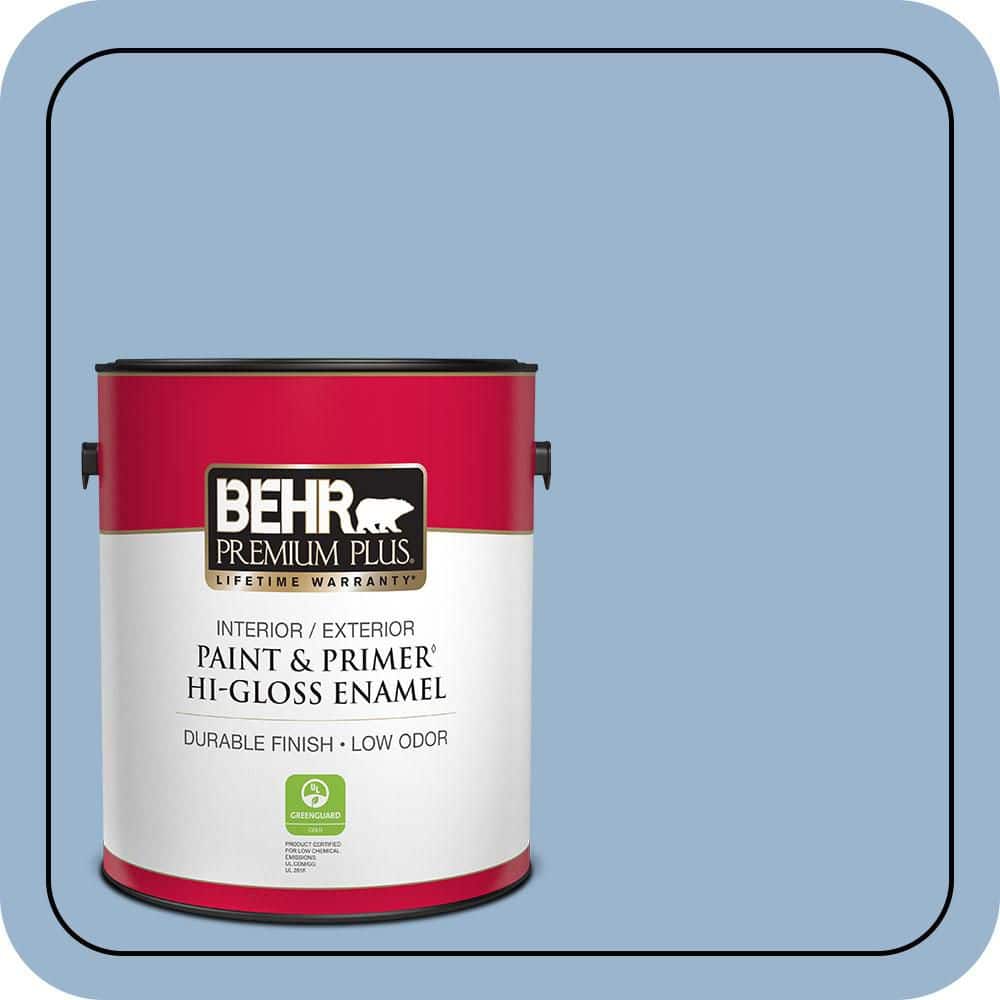 BEHR PREMIUM PLUS 1 gal. #PPU14-10 Blue Suede Hi-Gloss Enamel Interior/Exterior Paint & Primer