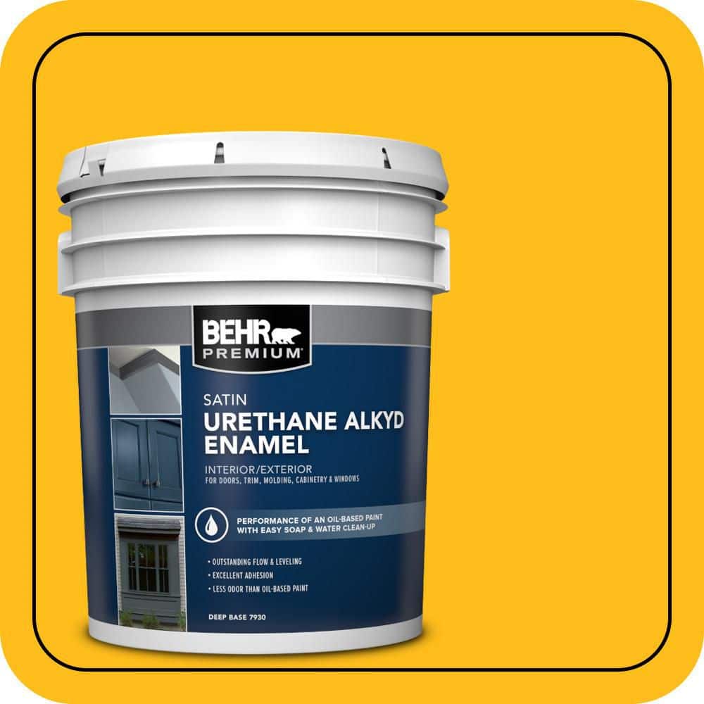 BEHR PREMIUM 5 gal. #P290-7 Laser Lemon Urethane Alkyd Satin Enamel Interior/Exterior Paint