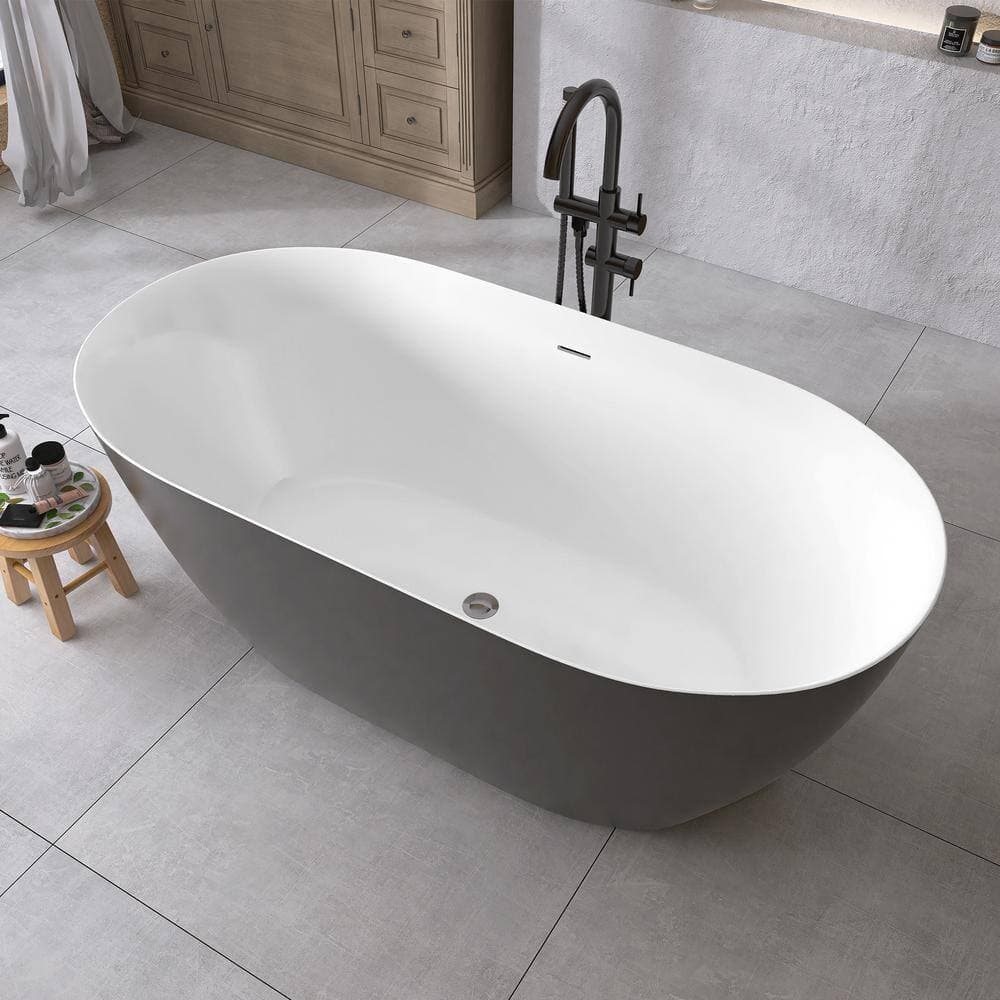 NTQ 67 in. x 29.5 in. Acrylic Free Standing Tub Oval Freestanding Soaking Bathtub Stand Alone Soaker Tub in Matte Grey (2)