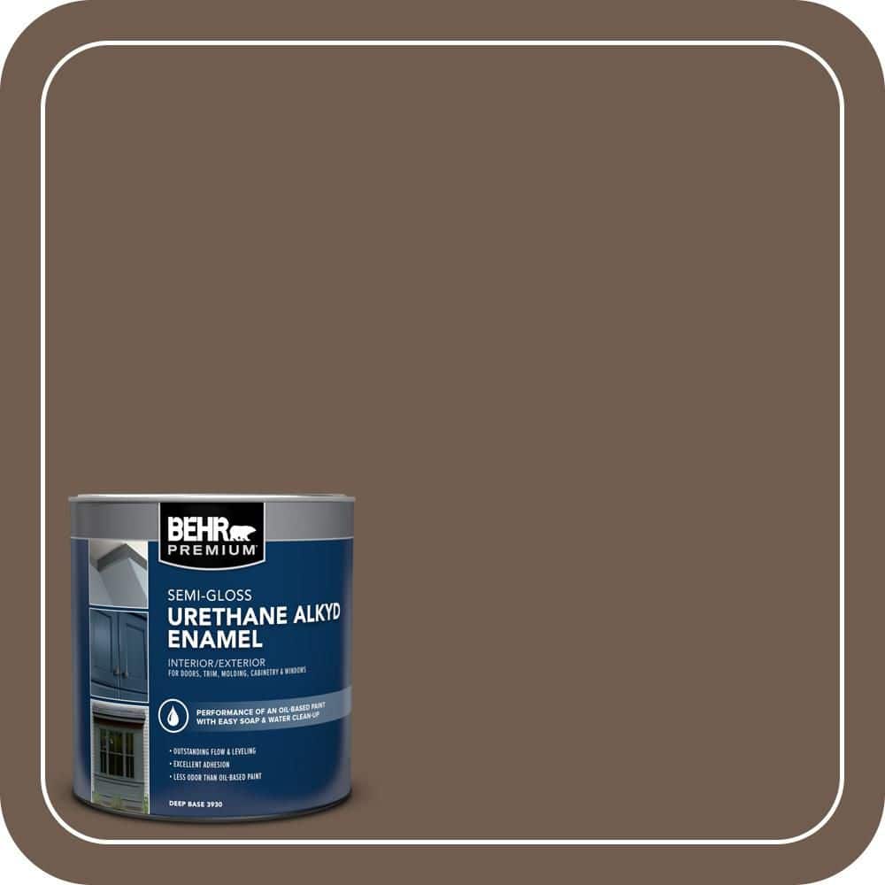 BEHR PREMIUM 1 qt. #PFC-35 Rich Brown Semi-Gloss Enamel Urethane Alkyd Interior/Exterior Paint