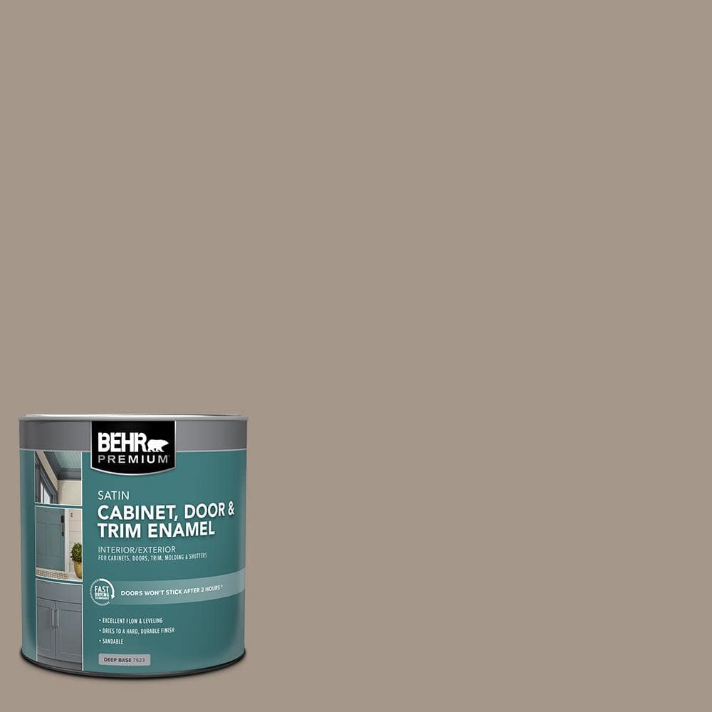 BEHR PREMIUM 1 qt. #PPU5-07 Studio Taupe Satin Enamel Interior/Exterior Cabinet, Door & Trim Paint (1)