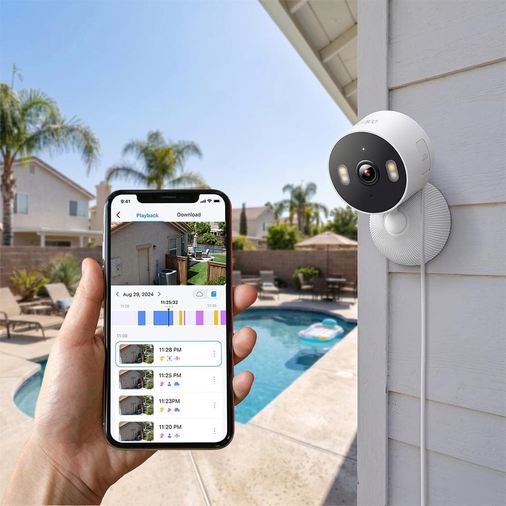 TP-LINK Tapo 2k Indoor/Outdoor Plug-In Security Camera with SD Card 24/7 Capturing, w/Color Night Vision, No Subscription Fees (3)