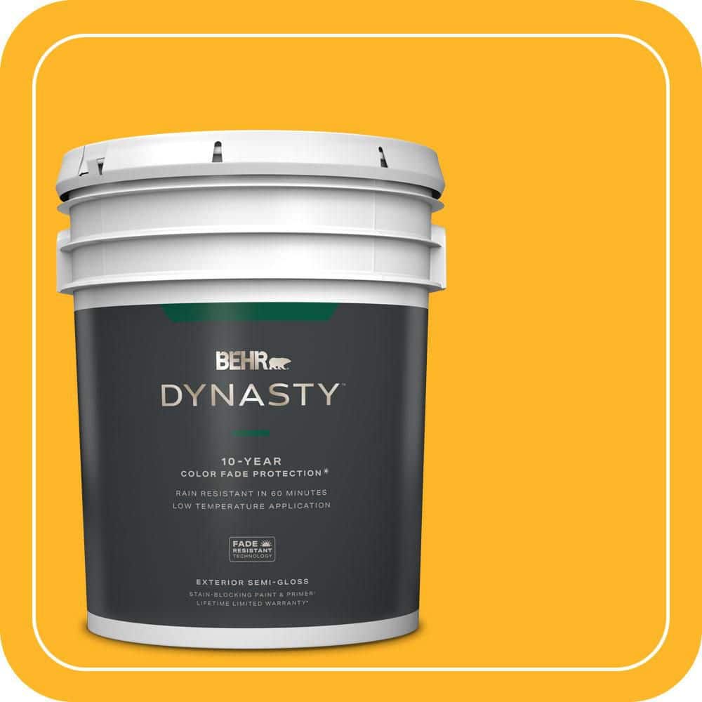BEHR DYNASTY 5 gal. #P260-7 Extreme Yellow Semi-Gloss Exterior Stain-Blocking Paint & Primer