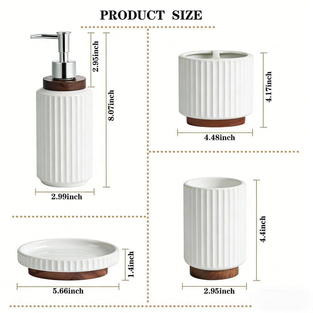 Numhew 4-Piece Bathroom Countertop Accessory Set with Toothbrush Holder, Soap Dispenser, Soap Dish and Tumbler in White (2)