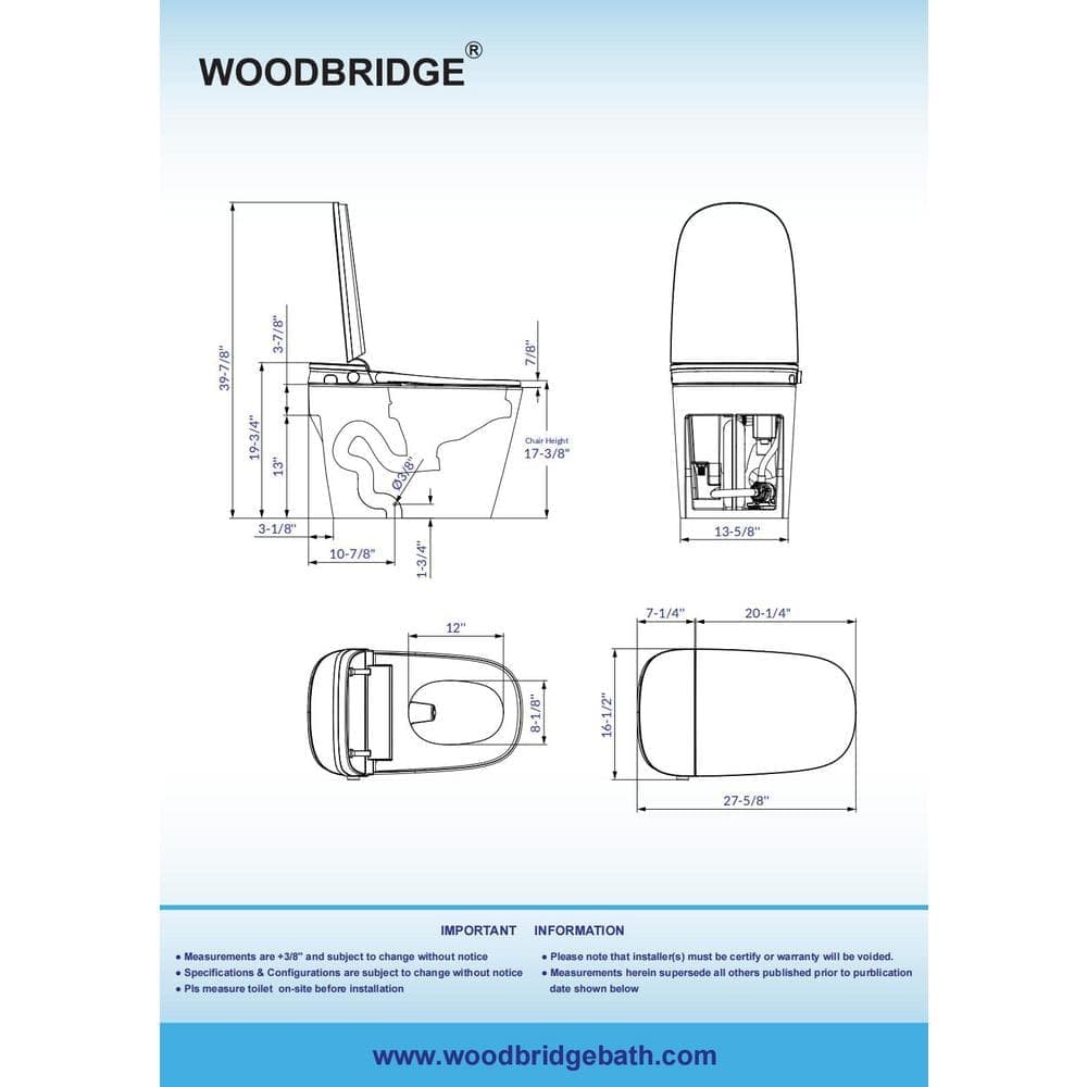 WOODBRIDGE 1-Piece 1.1/1.6 GPF Dual Flush Smart Toilet Bidet White with Auto Open/Close, Foam Shield and Foot Sensor (3)