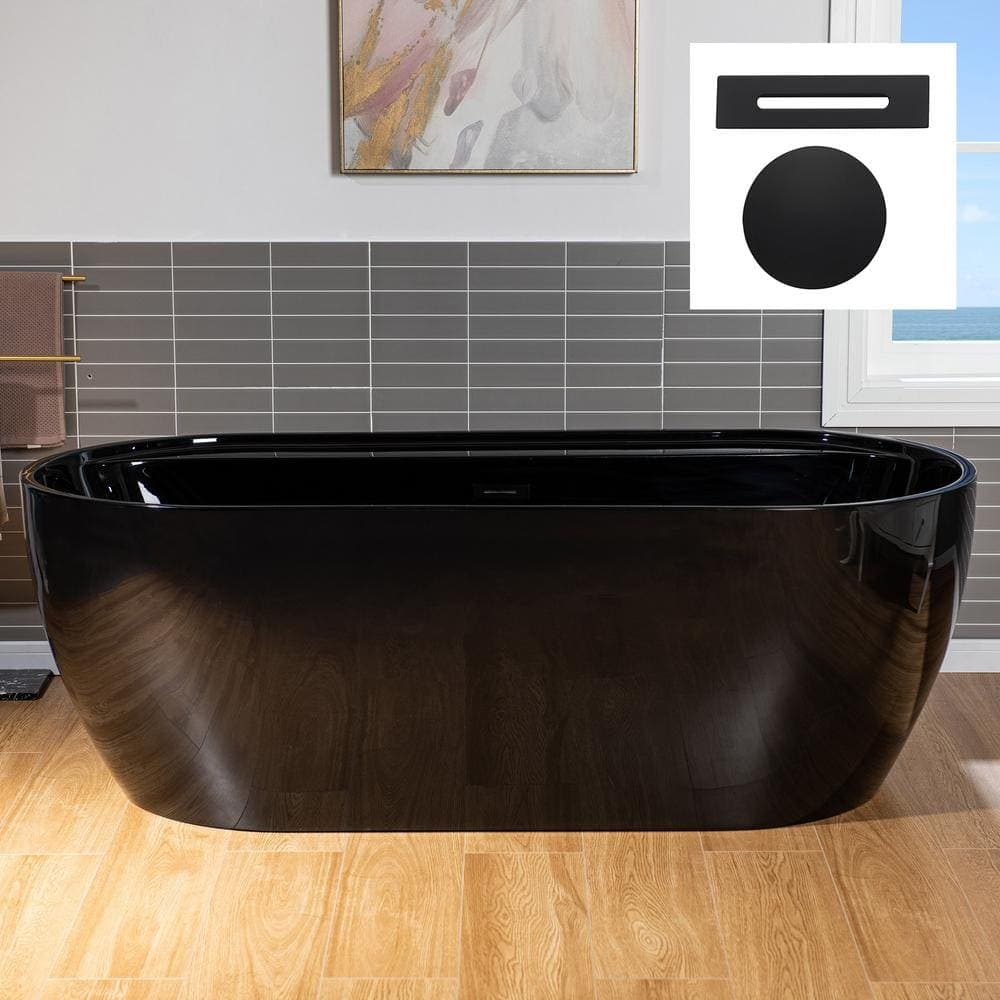 WOODBRIDGE 67 in. x 31.5 in. Soaking Bathtub with Center Drain in Black with Matte Black Trim (1)
