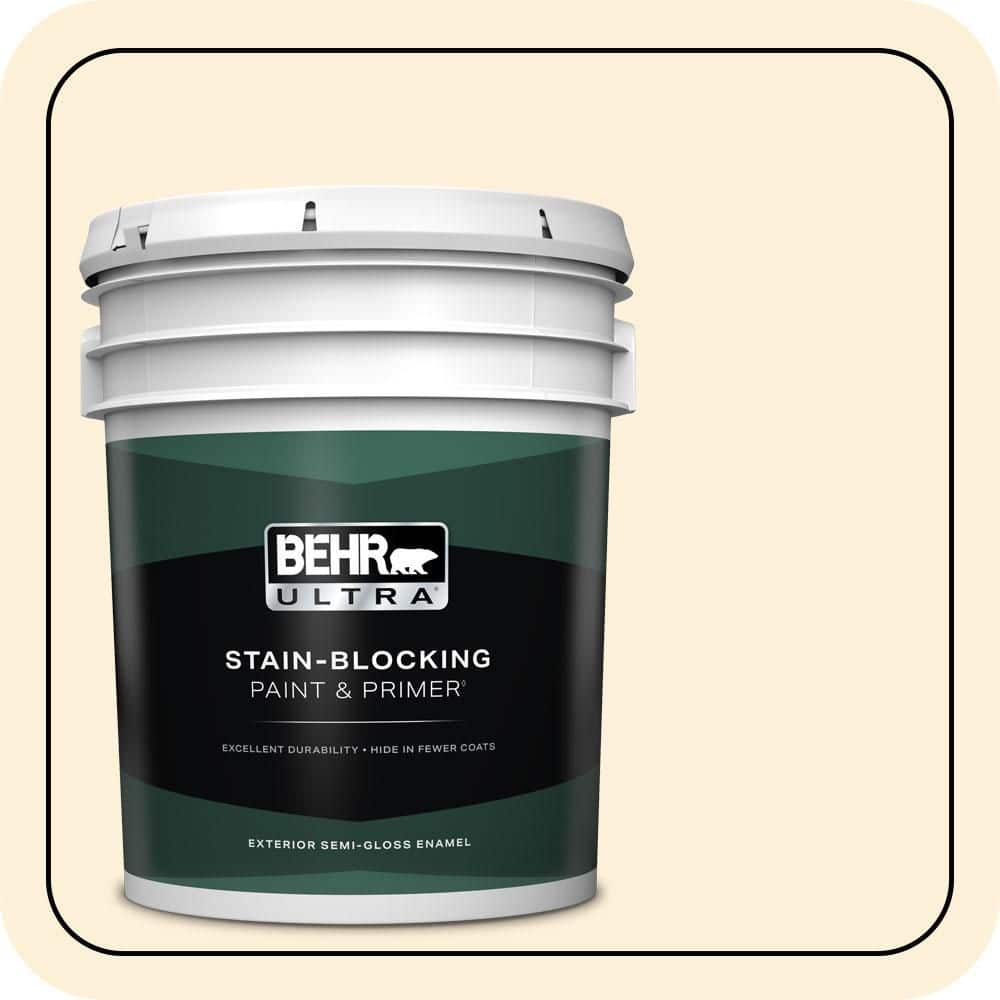 BEHR ULTRA 5 gal. #W-D-220 Vanilla Custard Semi-Gloss Enamel Exterior Paint & Primer