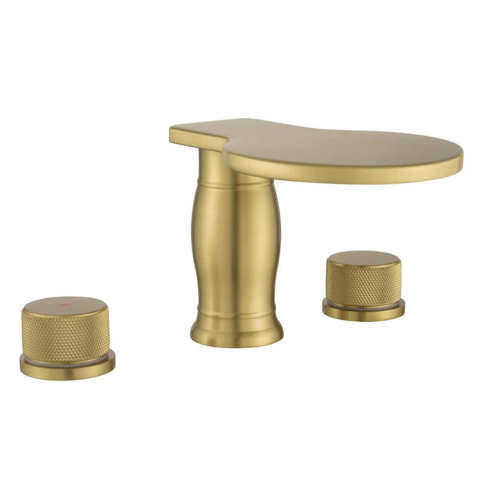 FLG 2-Handle Deck-Mount Roman Tub Faucet Waterfall Tub Filler in Brushed Gold (1)