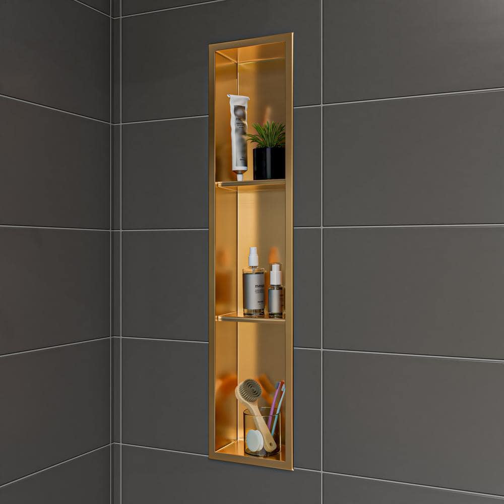 ALFI BRAND 8 in. W x 36 in. H x 4 in. D Stainless Steel Shower Niche in Brushed Gold PVD