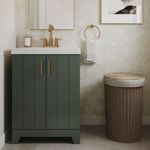 Glacier Bay Fernhill 25 in. Single Sink Freestanding Sage Bathroom Vanity with White Cultured Marble Top (Assembled)