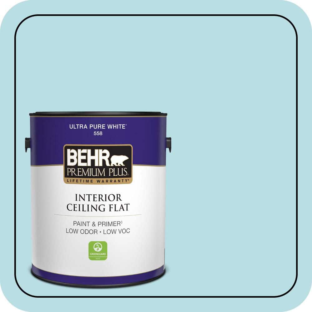 BEHR PREMIUM PLUS 1 gal. #M470-2 Basin Blue Ceiling Flat Interior Paint & Primer (1)