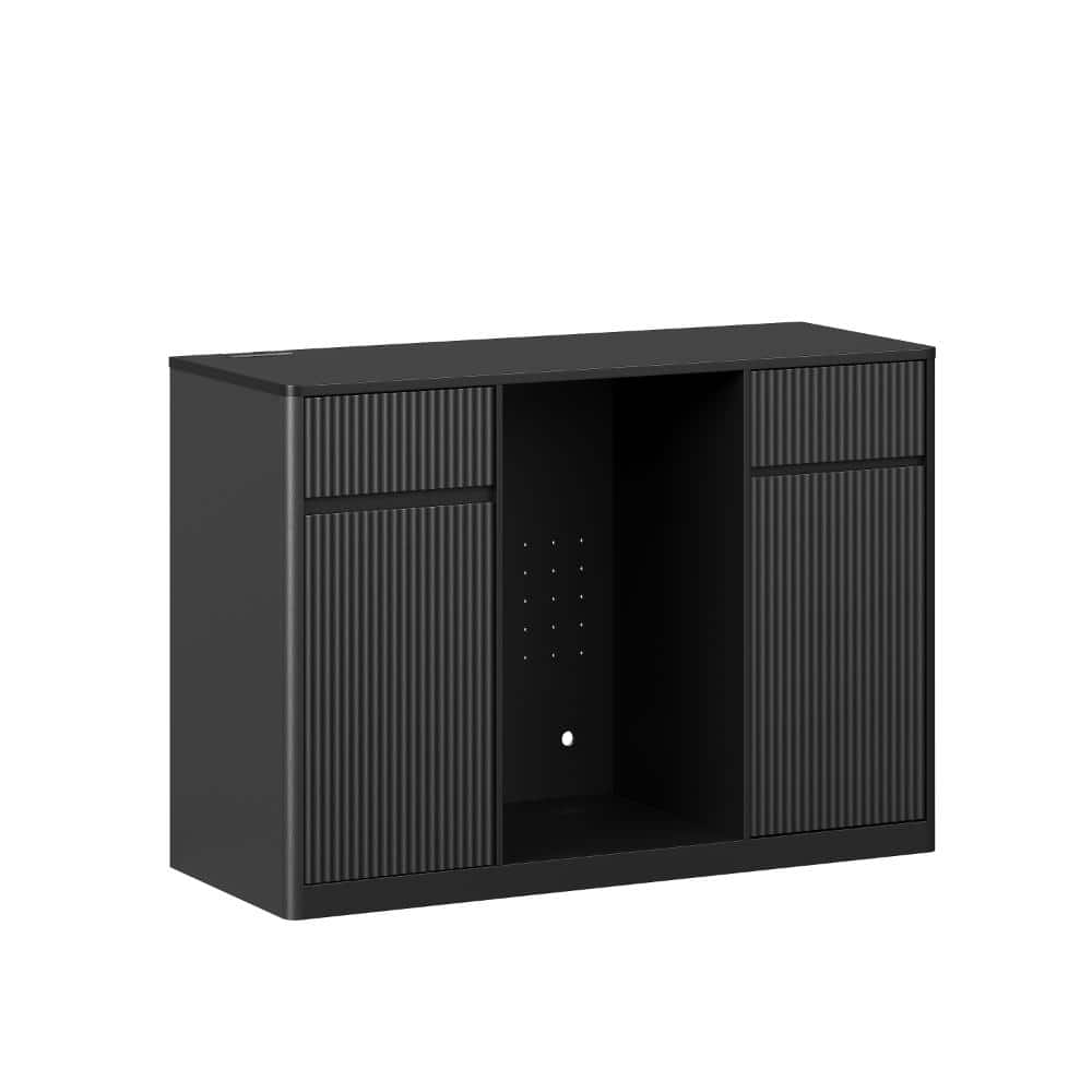 COWLOWN 53.2 in. W x 20.9 in. D x 38.6 in. H Black Linen Cabinet with Charging Hub & Wine Glass Rack (1)