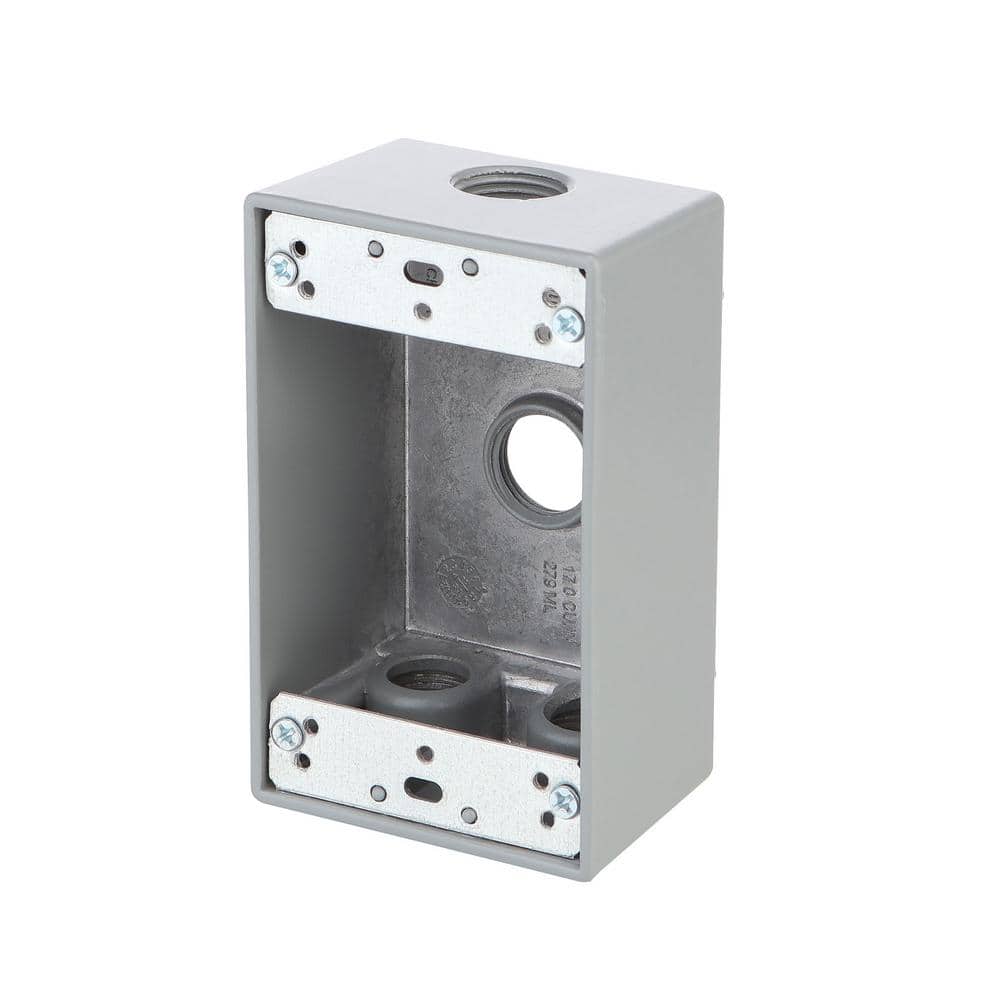 Commercial Electric 1-Gang Metallic Weatherproof Outlet Box with (4) 1/2 in. Holes, Gray (3)