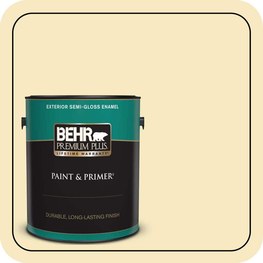 BEHR PREMIUM PLUS 1 gal. #T15-9 Dandelion Tea Semi-Gloss Enamel Exterior Paint & Primer
