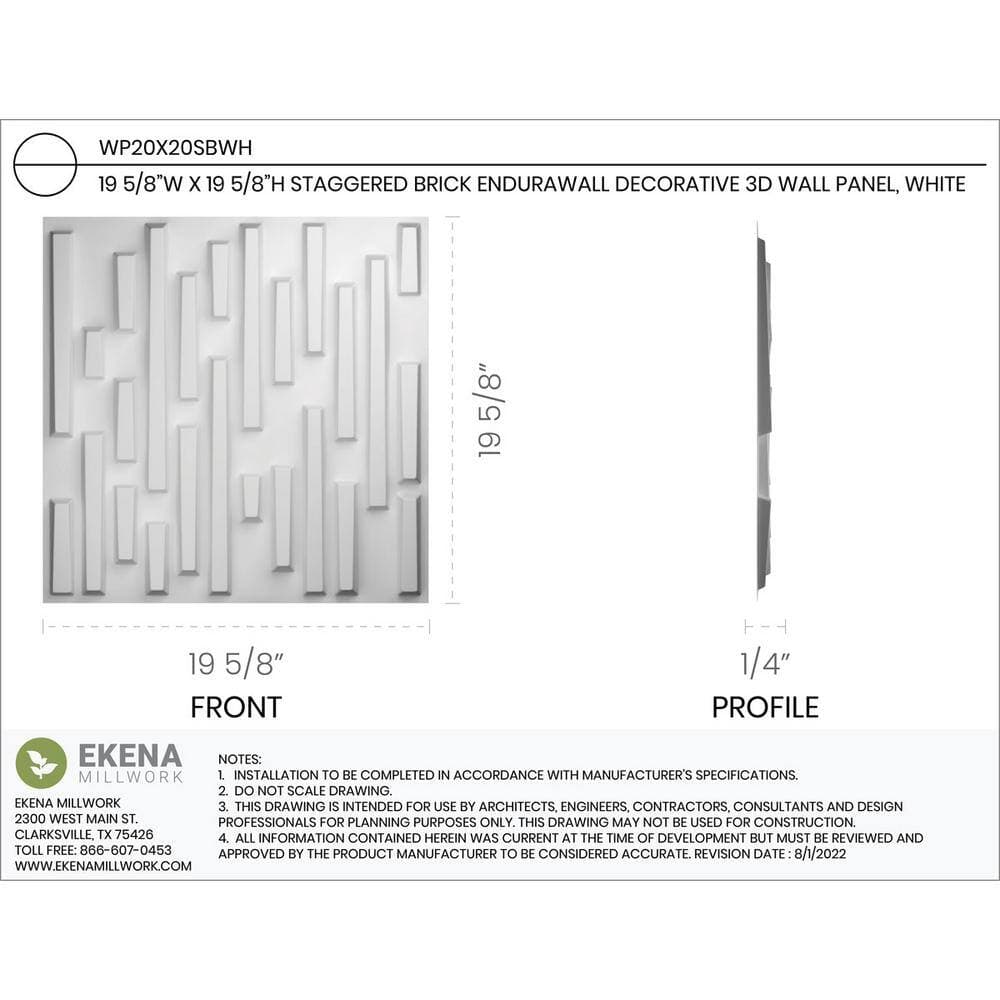 Ekena Millwork 19 5/8 in. x 19 5/8 in. Staggered Brick EnduraWall Decorative 3D Wall Panel (2)