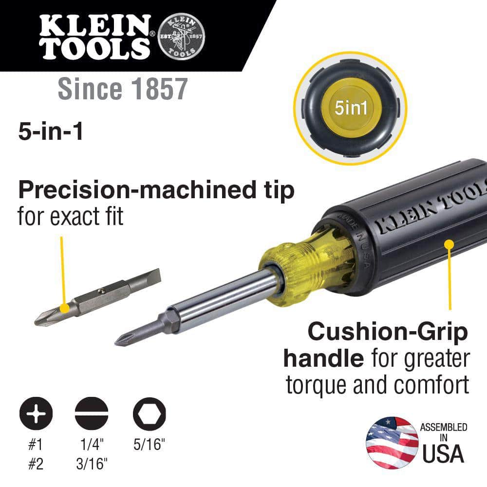 Klein Tools 5-in-1 Screwdriver/Nut Driver- Cushion Grip Handle (2)
