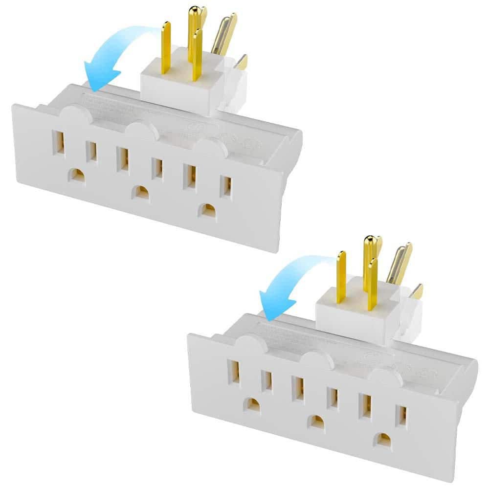 Yichuhaoxi 3-Outlet Rotating Plug Wall Extender 2 Pack 180° Swivel Power Splitter Multi Outlet Adapter 3-Prong Grounded White