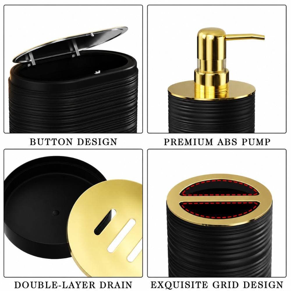 Unbranded 10-Piece Black and Gold Bathroom Accessory Set with Trash Can Soap Dispensers Toothbrush Holder and More (3)