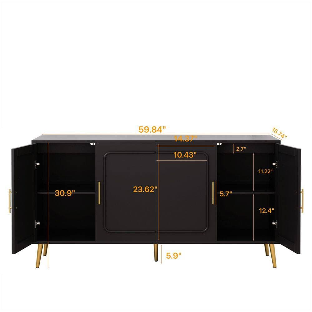 Unbranded 59.84 in. W x 15.75 in. D x 30.9 in. H Black Linen Cabinet w/ 4-Doors and 2-Shelves for Living Room, Study, and Balcony (2)