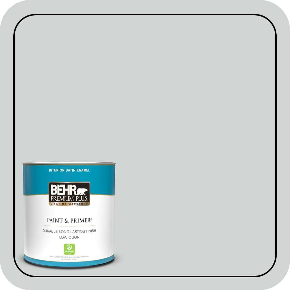 BEHR PREMIUM PLUS 1 qt. #N450-1 Evaporation Satin Enamel Low Odor Interior Paint & Primer