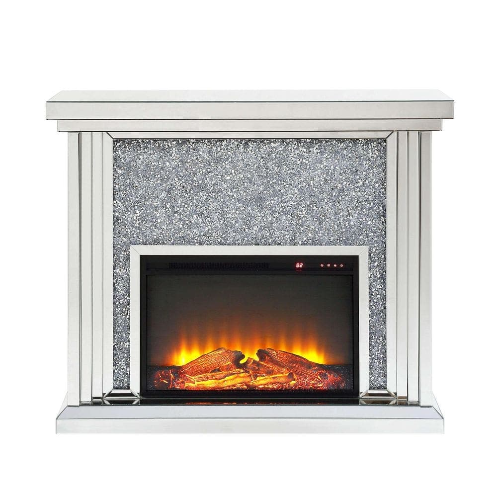 Clihome 47 in. Freestanding Mirrored Faux Diamonds Electric Fireplace TV Stand with Mantel Surround in Silver (1)